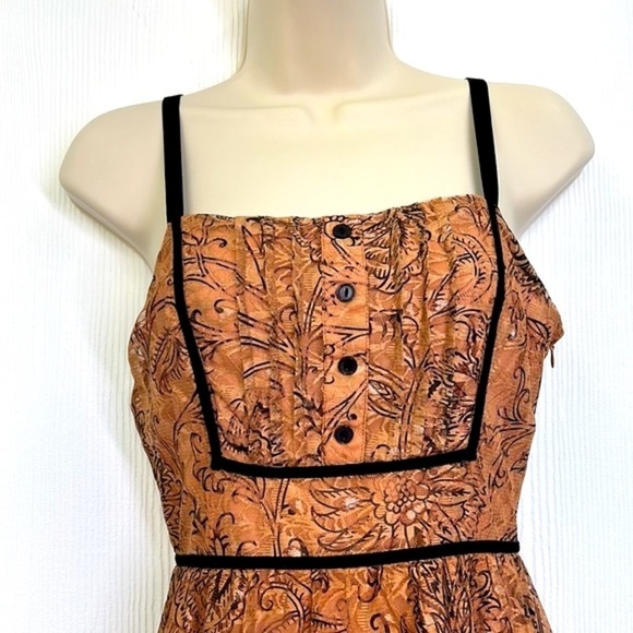 Honey Punch - Peach Brown Printed Lace Tiered Maxi Dress Trimmed In Black  XS - mordernwear.com